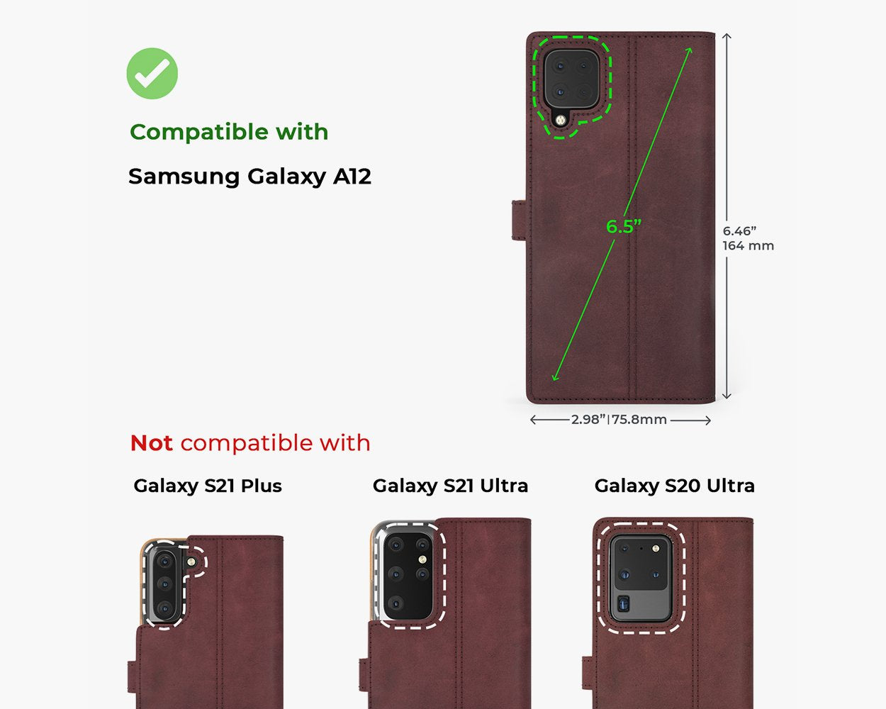 Étui portefeuille en cuir vintage - Samsung Galaxy A12